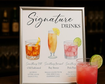 Printed Signature Drink Sign (2 sizes)- PHYSICAL PRINTED SIGNAGE Printed Cardstock Paper Sign- Signature Drink Sign Wedding Customizable