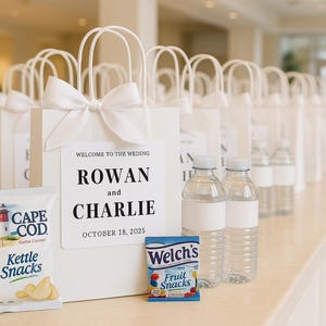 Wedding Welcome Bag Sticker - Welcome Bag for Hotel Guests Stickers - Black and White - STICKER ONLY - Rectangle  (4x3.3 in)
