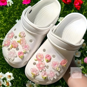 Jelly Spring Flower Cherry Blossom Croc Charms Jibbitz Bogg Bag Charms 16 Piece Bundle, Unique Floral Clog Shoe Charm Decoration Accessories image 1