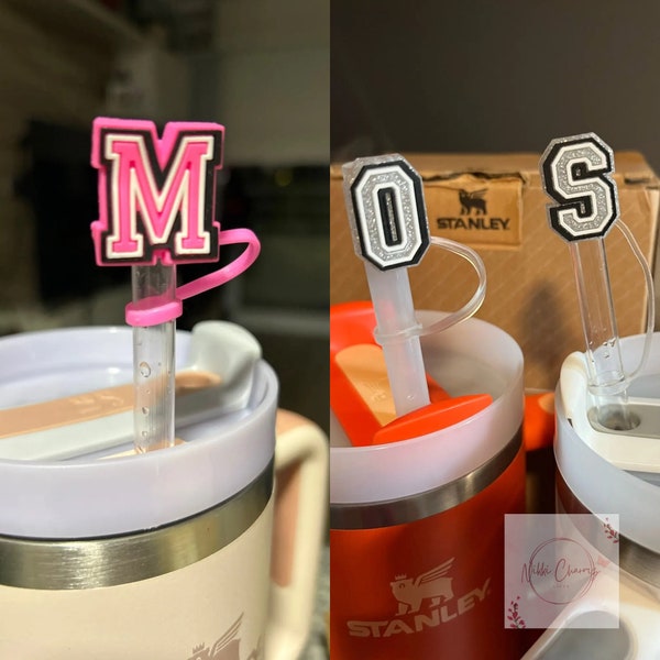 Personalized Initial Name Straw Topper Cover Cap, Sequin Glitter Straw Cap, Individualize your Tumbler, Stanley Quencher Bottle Accessories