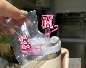 Pink Letter Custom Straw Topper Cover Cap, Sequin Glitter Straw Cap, Personalize your Tumbler, Stanley Quencher Bottle Charm Accessories