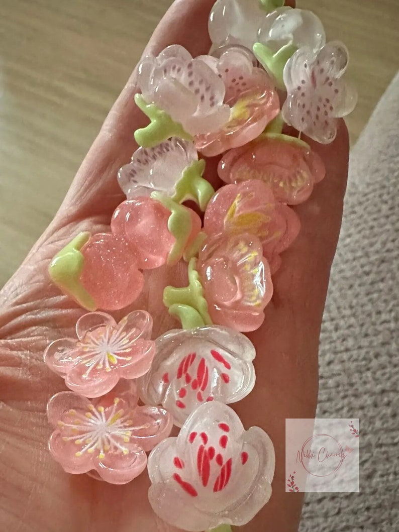 Jelly Spring Flower Cherry Blossom Croc Charms Jibbitz Bogg Bag Charms 16 Piece Bundle, Unique Floral Clog Shoe Charm Decoration Accessories image 5