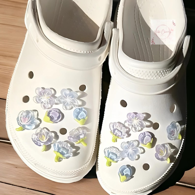 Jelly Spring Flower Cherry Blossom Croc Charms Jibbitz Bogg Bag Charms 16 Piece Bundle, Unique Floral Clog Shoe Charm Decoration Accessories image 2