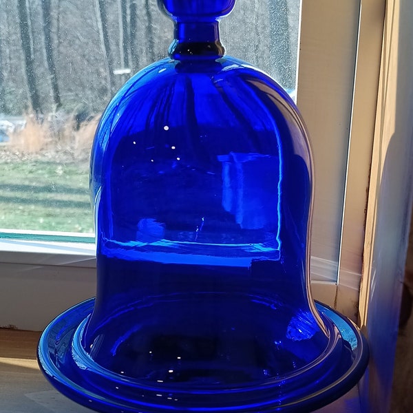 Shelton Glassworks Cobalt Blue Hand Blown Glass Gardening Cloche/Bell Jar/Cloche Dome Free Shipping