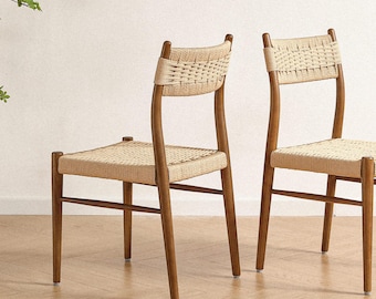 Dining room chairs (set of 2), solid wood frame, leather paper cord weave