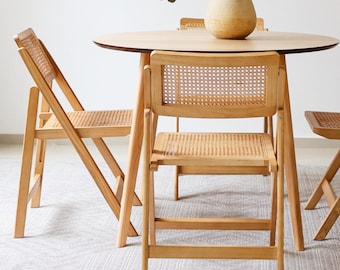 Vintage Trend | FSC® Handgewebter Wiener Rattan Klappstuhl | Gestell aus Eschenholz