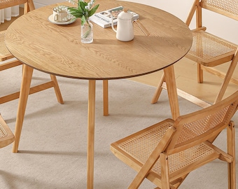 Dining table SWT002 (1 pc. pack), tabletop made of MDF with white oak veneer, frame made of solid pine wood, round, Ø 80 cm