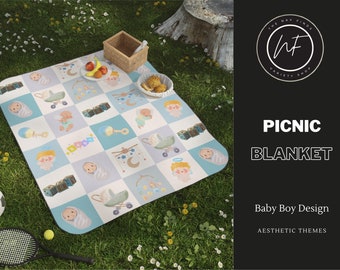 Baby Boy Design Picnic Blanket, Outdoor Blanket, Infant Play Mat, Gender Neutral Baby Gift, Baby Shower Gift Blue Striped Portable Play Mat