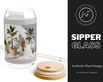 Aesthetic Plant Sipper Glass Botanical Glassware Plant Lover Gift Nature Inspired EcoFriendly Unique Gift Stylish Plant Nature Lover Gift