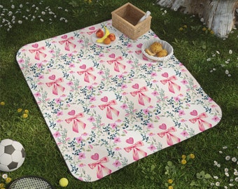 Pink Ribbon Picnic Blanket for Family, Waterproof Backing, Foldable Outdoor Mat, Beach Rug, Summer Travel Blanket