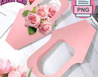Digitale bloemenhouder van kraftpapier | PNG voor ontwerpruimte | Cadeautas | Papiermodellen | Bloom Bar | Sjabloon voor bloemenrepen papierhouder.