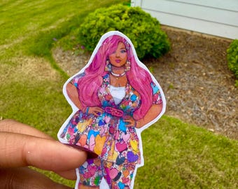 Curvy Pink Hair Baddie Sticker, Black Girl Sticker,Melanin Girl Sticker, Water Bottle Sticker, Laptop Sticker, Holographic Glitter Sticker