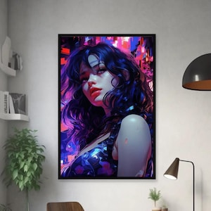 Cyber Girl 2 | Vintage Wall Art, Retro Futurism, Science fiction, Minimalist, Neon, Sci-Fi, Cosmic, Cyberpunk, Robot | Digital