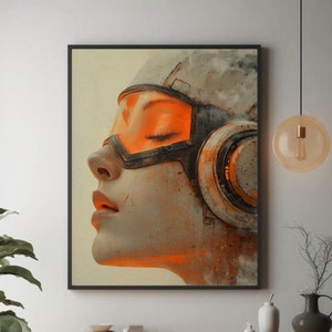 Beautiful Space Girl | Vintage Wall Art, Retro Futurism, Science fiction, Minimalist, Neon, Sci-Fi, Cosmic, Cyberpunk, Robot | Digital Art