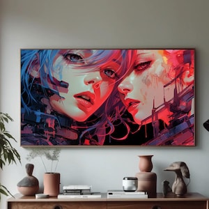 Neon Cyber Girls | Neon Wall Art, Retro Futurism, Science fiction, Minimalist, Vintage, Sci-Fi, Cosmic, Cyberpunk, Robot | Digital
