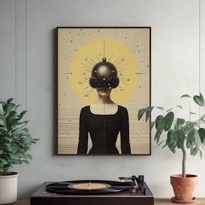Robotic Woman | Minimalist Wall Art, Retro Futurism, Science fiction, Vintage Collage, Sci-Fi Poster, Cosmic Artwork | Digital