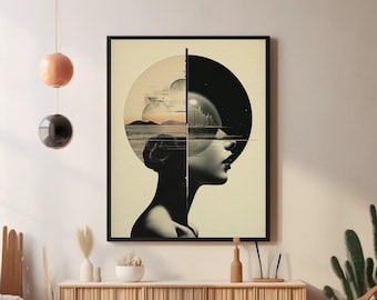 Space woman | Minimalist Wall Art, Retro Futurism, Science fiction, Vintage Collage, Sci-Fi Poster, Cosmic Artwork | Digital Download