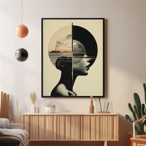 Space woman | Minimalist Wall Art, Retro Futurism, Science fiction, Vintage Collage, Sci-Fi Poster, Cosmic Artwork | Digital Download