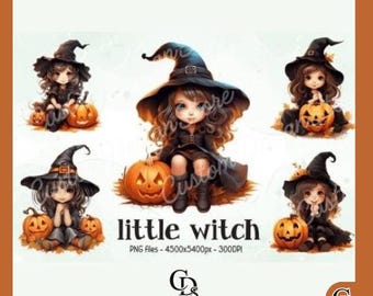 Halloween Little Witch Watercolor | Halloween Digital Art | PNG files | Instant download | Halloween Sublimation | DigitalDownloads