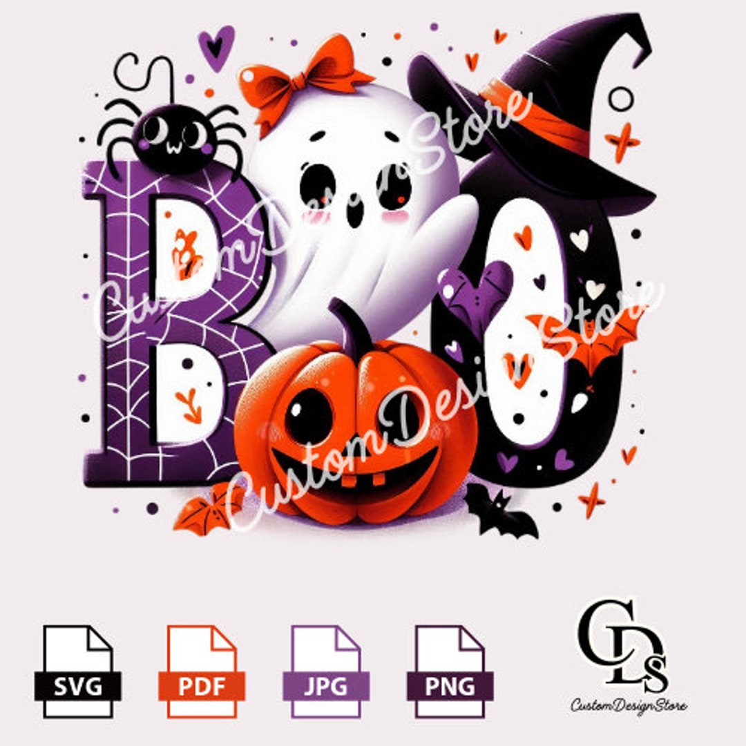 Halloween Boo Cute Ghost Pumpkins Png Svg Jpg Pdf Cute Halloween Design ...