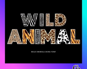 Wild Animal Font Bundle | 7 Animal Pattern Fonts | Safari Letters | Kids Display Font | OTF Download