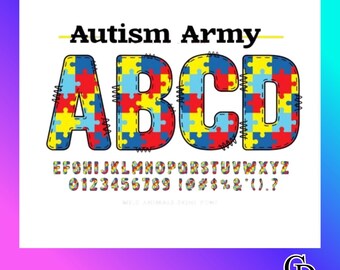 Autism Awareness Font | Puzzle Style Font | Support Autism Letters | Awareness Design Font | OTF Download