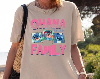Comfort Colors Retro 90s Stitch Ohana Means Family Shirt, Lilo & Stitch Disney T-Shirt, Disneyland Family Trip, Birthday Gift, Magic Kingdom