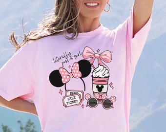 Comfort Colors Disney Coquette Bow Shirt, Literally Just a Girl T-Shirt, Disneyland Girls Trip Shirt, Minnie Ears Tee, Magic Kingdom Shirt