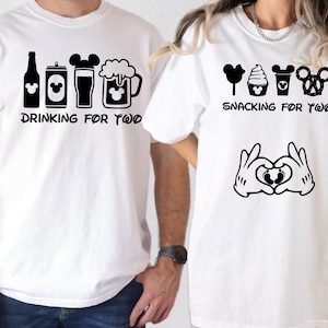 Comfort Colors Disney Vacation Couple Shirt, Snacking For Two Pregnancy Announcement T-Shirt, Snacking For Two And Drinking For Two Disney