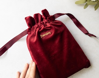 Personalised Embroidered Velvet Gift Bag – Bridesmaid Jewelry Pouch