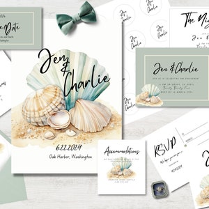 Wedding Template Bundle, Beach, Canva, Editable, Sea Shell