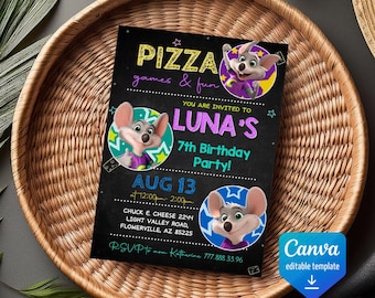 Chuck-E-Cheese editable invitation, printable birthday invite, Mouse invitation, instant download, birthday invite template