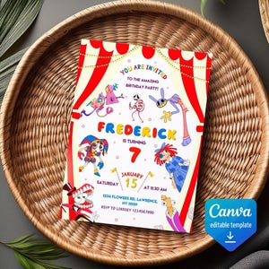Printable the Amazing Digital Circus Invitation,  Editable Digital Circus party Invite, Birthday Party Celebration template Download