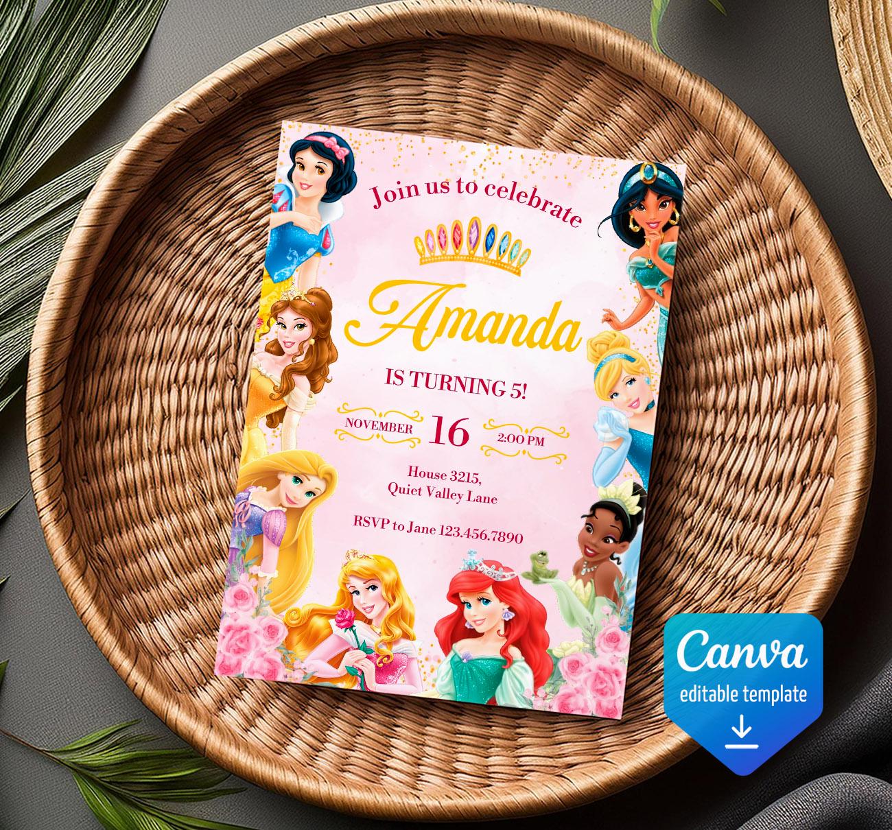 Princess Birthday invitation, Girl editable invite template, printable castle invitation, once upon a time royal party, instant download