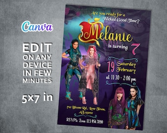 Printable Descendants Invitation, Editable Descendants Birthday Invite, Descendants Party Invitation Digital template, teens birthday party