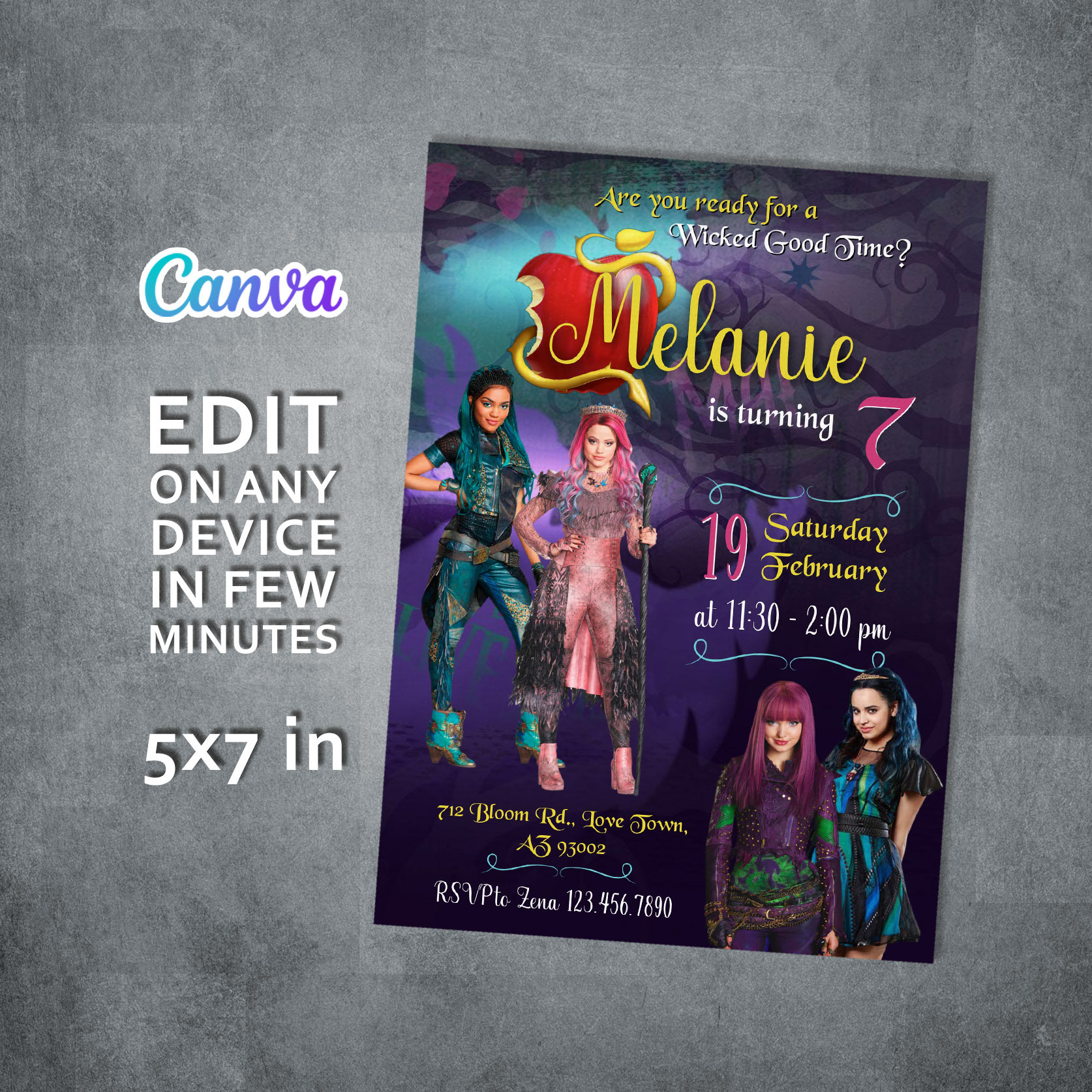 Printable Descendants Invitation, Editable Descendants Birthday Invite ...