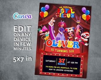 Printable the Amazing Digital Circus Invitation,  Editable Digital Circus party Invite, Birthday Party Celebration template Download