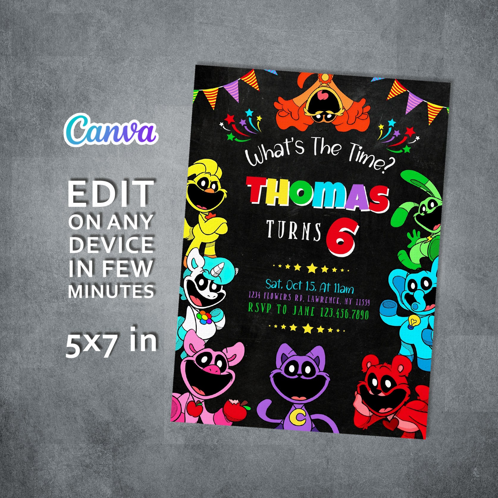 Printable Smiling Critters Invitation, Smiling Critters Party, Editable