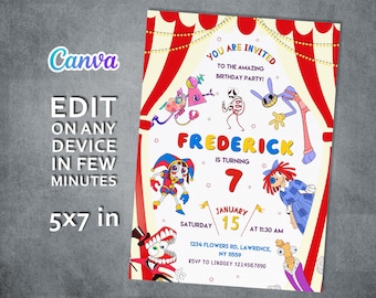 Printable the Amazing Digital Circus Invitation,  Editable Digital Circus party Invite, Birthday Party Celebration template Download