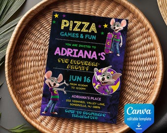 Chuck-E-Cheese editable invitation, printable birthday invite, Mouse invitation, instant download, birthday invite template
