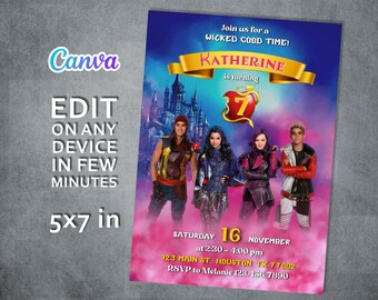 Printable Descendants Invitation, Editable Descendants Birthday Invite, Descendants Party Invitation Digital template, teens birthday party