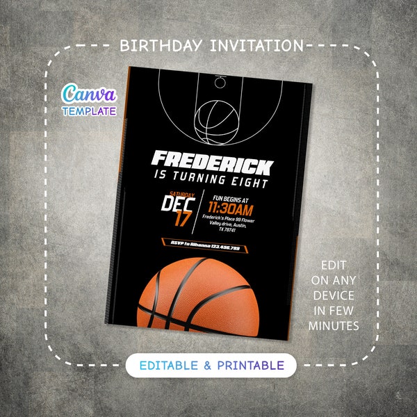 Printable birthday invitation, Editable invitation, NBA invite, basketball birthday invite, slam dunk invitation, sports all star