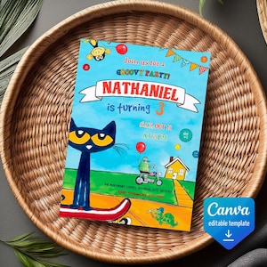 Pete the Cat Birthday Party Invitation, Editable Template (Digital Download)