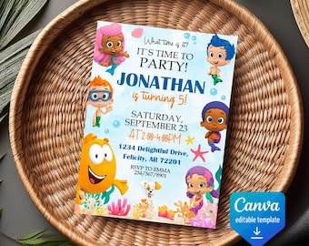 Personalized printable birthday invitation, Bubble Guppies birthday invite, personalisation party invite template