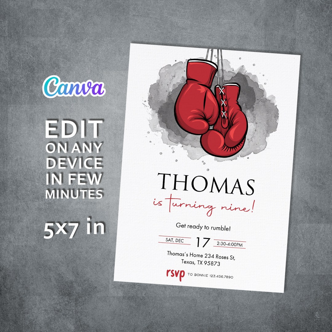 Printable Boxing Birthday Invitation, Editable Fighter Party (digital ...