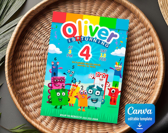 Editable Printable Invitation, Numberblocks Birthday Invitation, Numberblocks Birthday Party Invite, learn numbers first second party