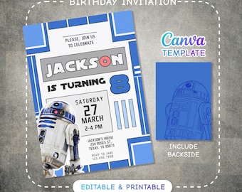 Printable Birthday Invitation, Star invite, wars invitation, darth vader birthday party, Instant Download wars invitation