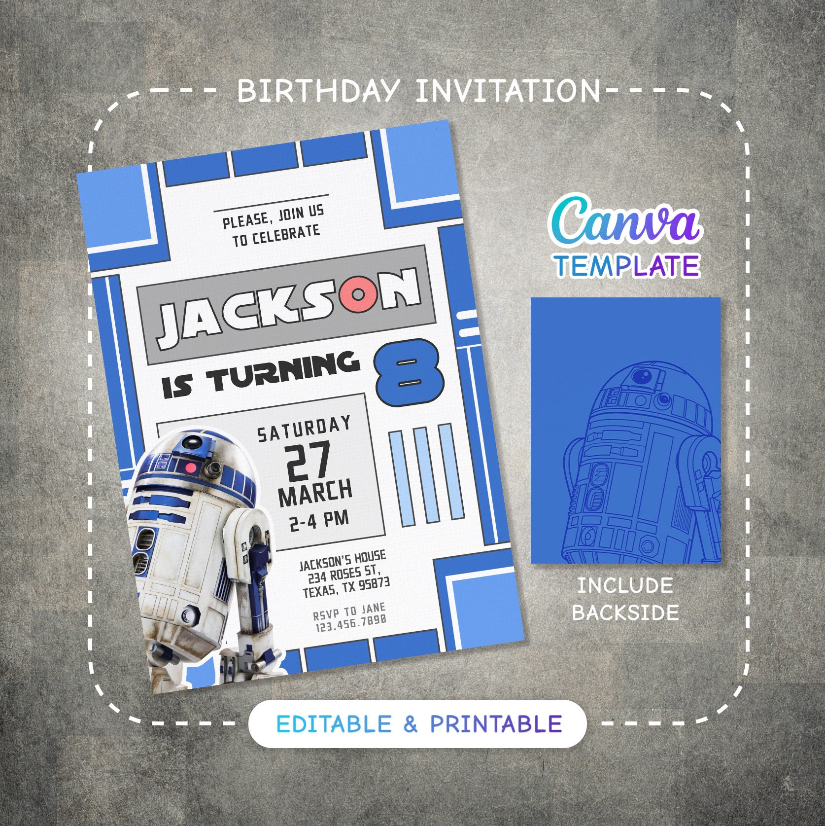 Printable Birthday Invitation, Star invite, wars invitation, darth vader birthday party, Instant Download wars invitation
