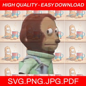 Puede incluir: Una ilustración digital de un personaje de dibujos animados con cabello castaño y una camisa verde. El personaje tiene una expresión de sorpresa con los ojos muy abiertos y la boca ligeramente abierta. El fondo es un patrón repetitivo de cacahuetes de dibujos animados, tazas y lápices.