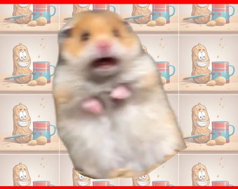 May include: A hamster with a surprised expression is shown in the center of the image. The hamster is surrounded by a repeating pattern of cartoon peanuts holding paintbrushes and mugs. The text "HIGH QUALITY - EASY DOWNLOAD" is at the top of the image and the text "SVG.PNG.JPG.PDF" is at the bottom of the image.